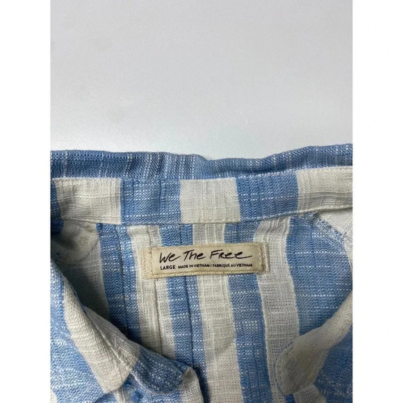 Free People Womens Away At Sea Blue Striped Button-Down Top Shirt Size Large - Picture 6 of 11
